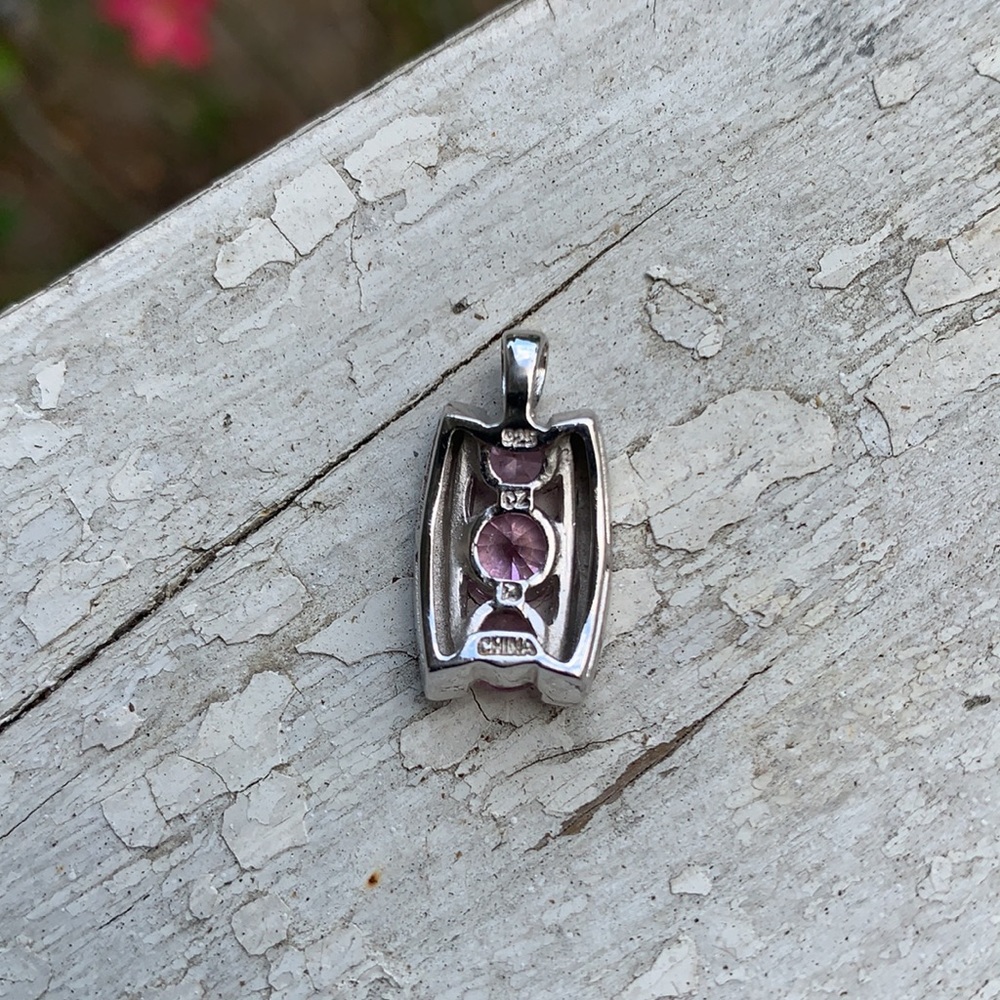 Sterling Silver Pink Cubic Zirconia Small Pendant - Picture 13 of 16